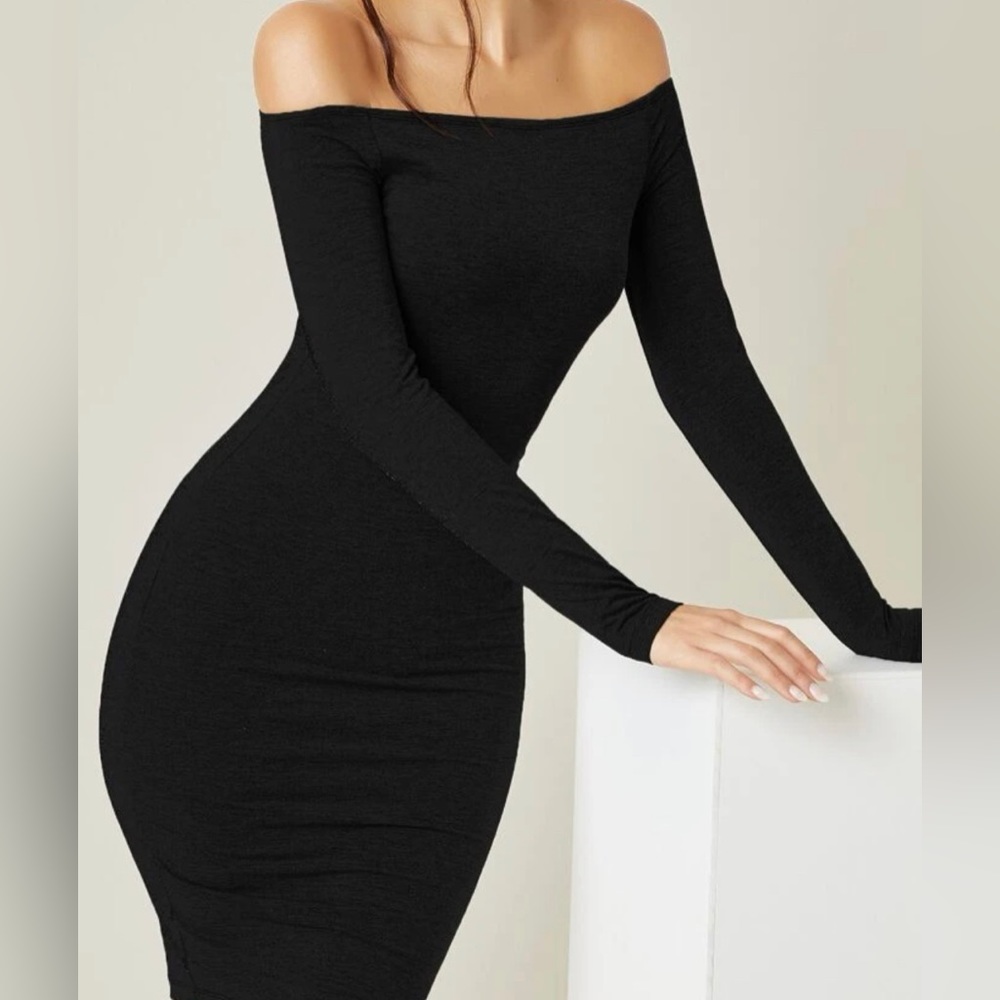 5 for/$25 Shein basic off shoulder bodycon black dress